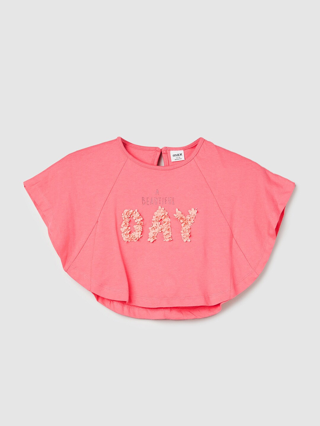 max Infants Embellished Cape Sleeve Cotton Cape Top, Coral