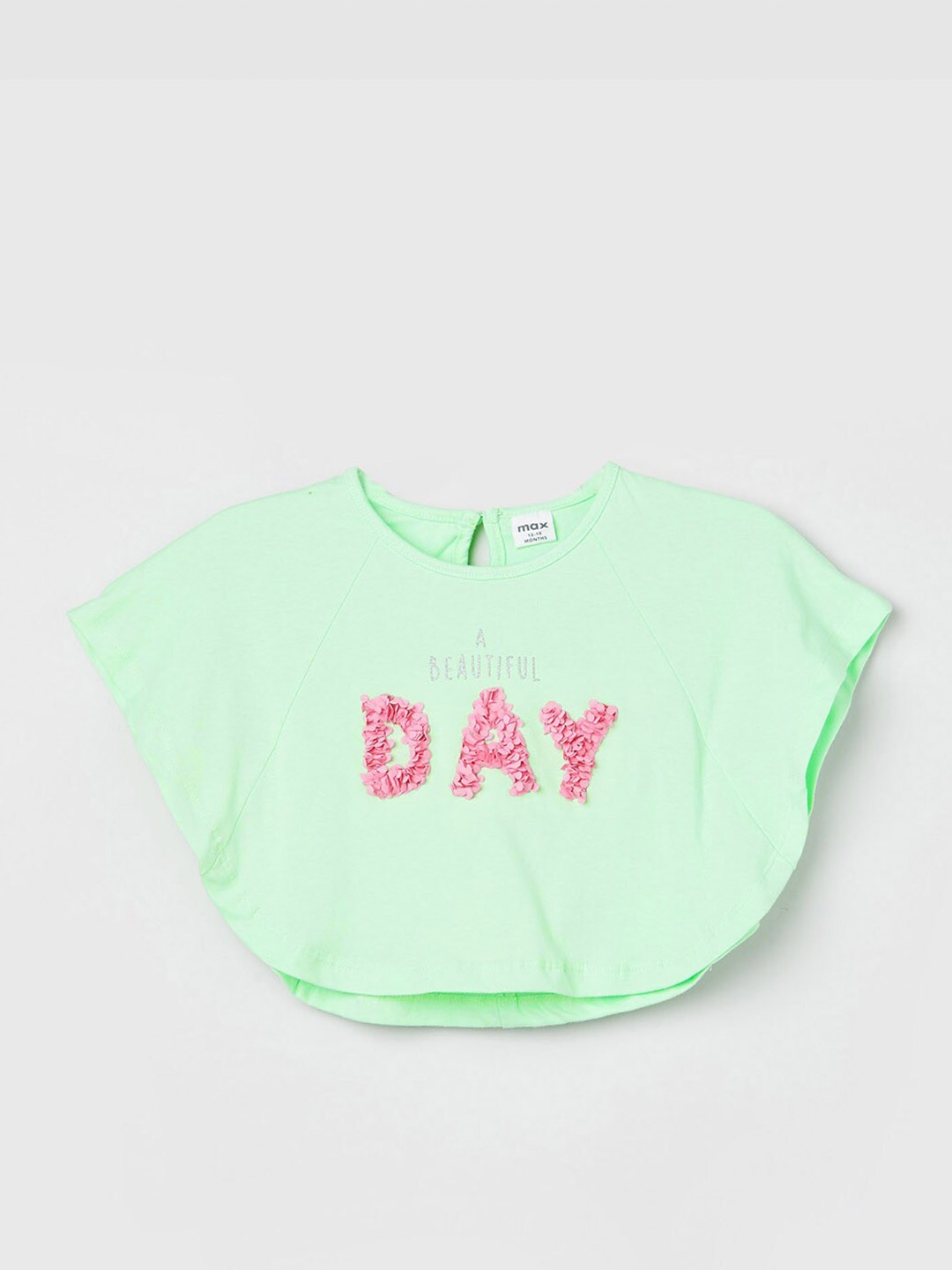 

max Infants Embellished Cape Sleeve Cotton Cape Top, Green