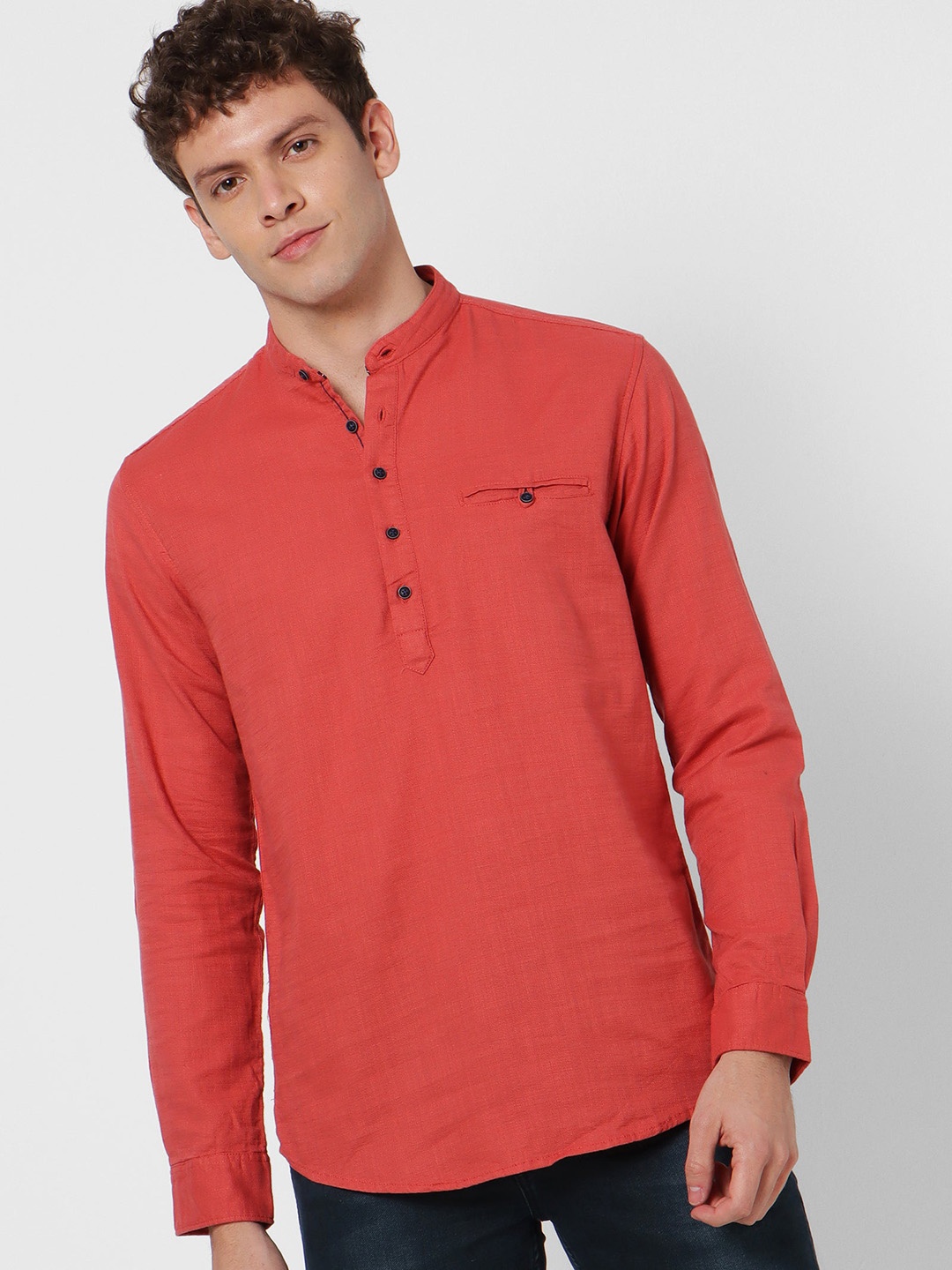 

Red Flame Band Collar Pure Cotton Kurta
