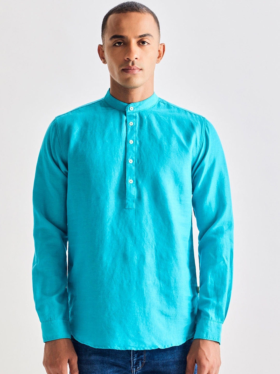 

Red Flame Mandarin Collar Long Sleeves Kurta, Blue