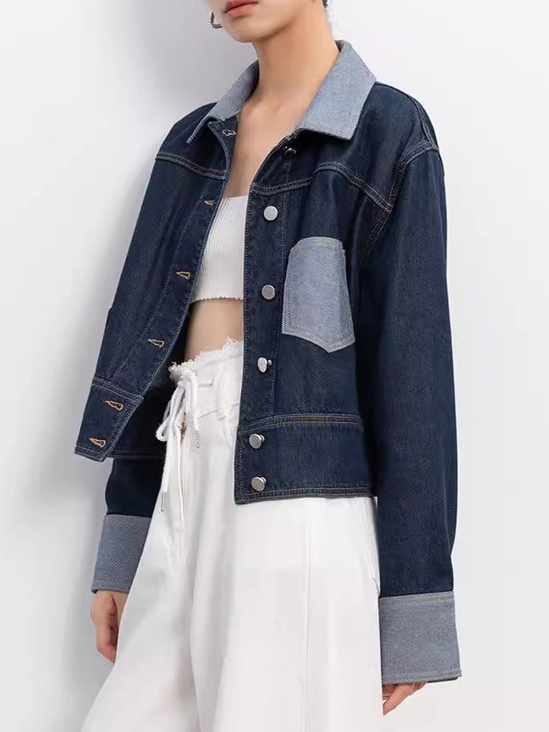 

StyleCast x Revolte Spread Collar Cotton Denim Jacket, Blue