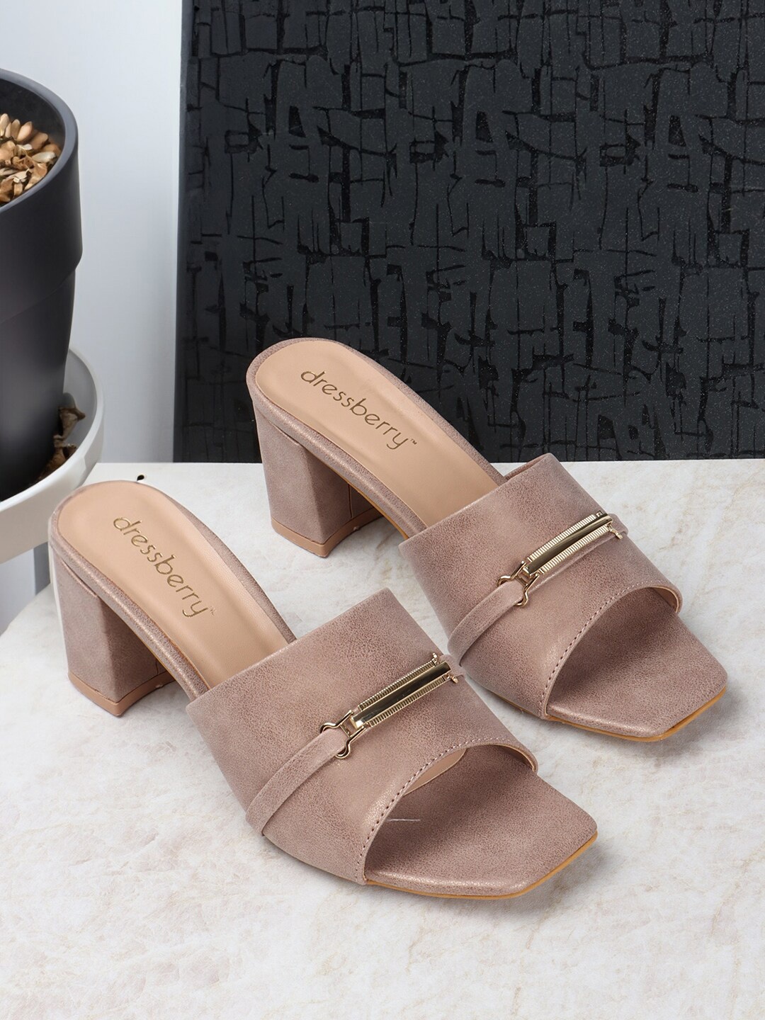 

DressBerry Beige Open Toe Block Heels