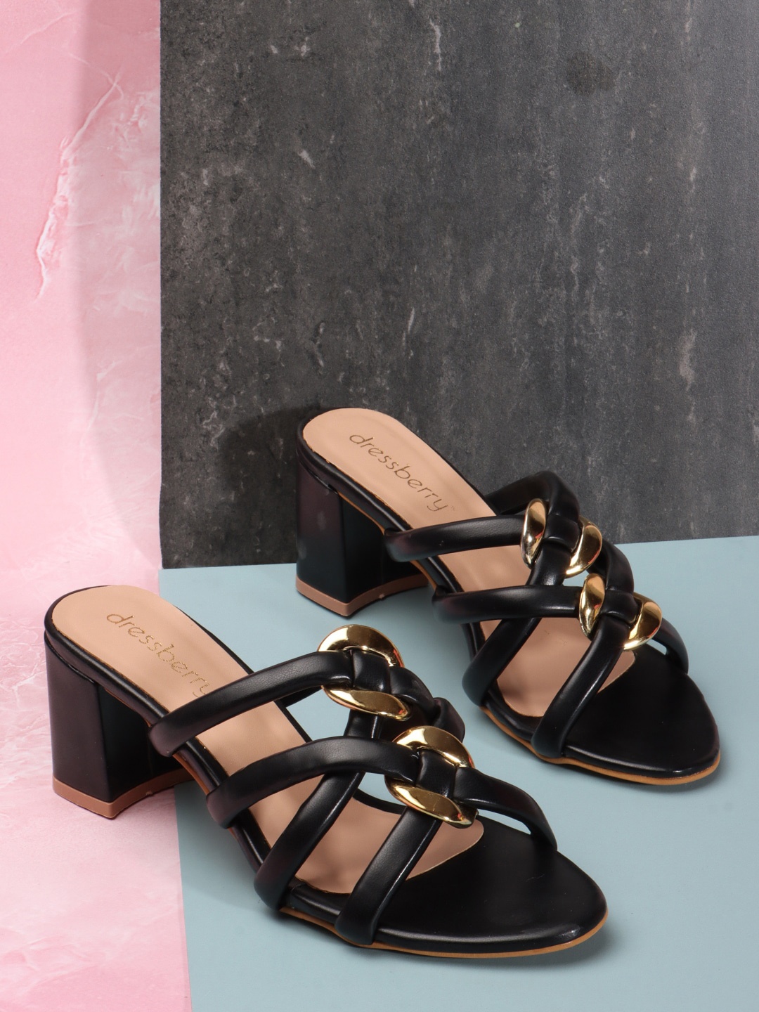 

DressBerry Black Open Toe Block Heels