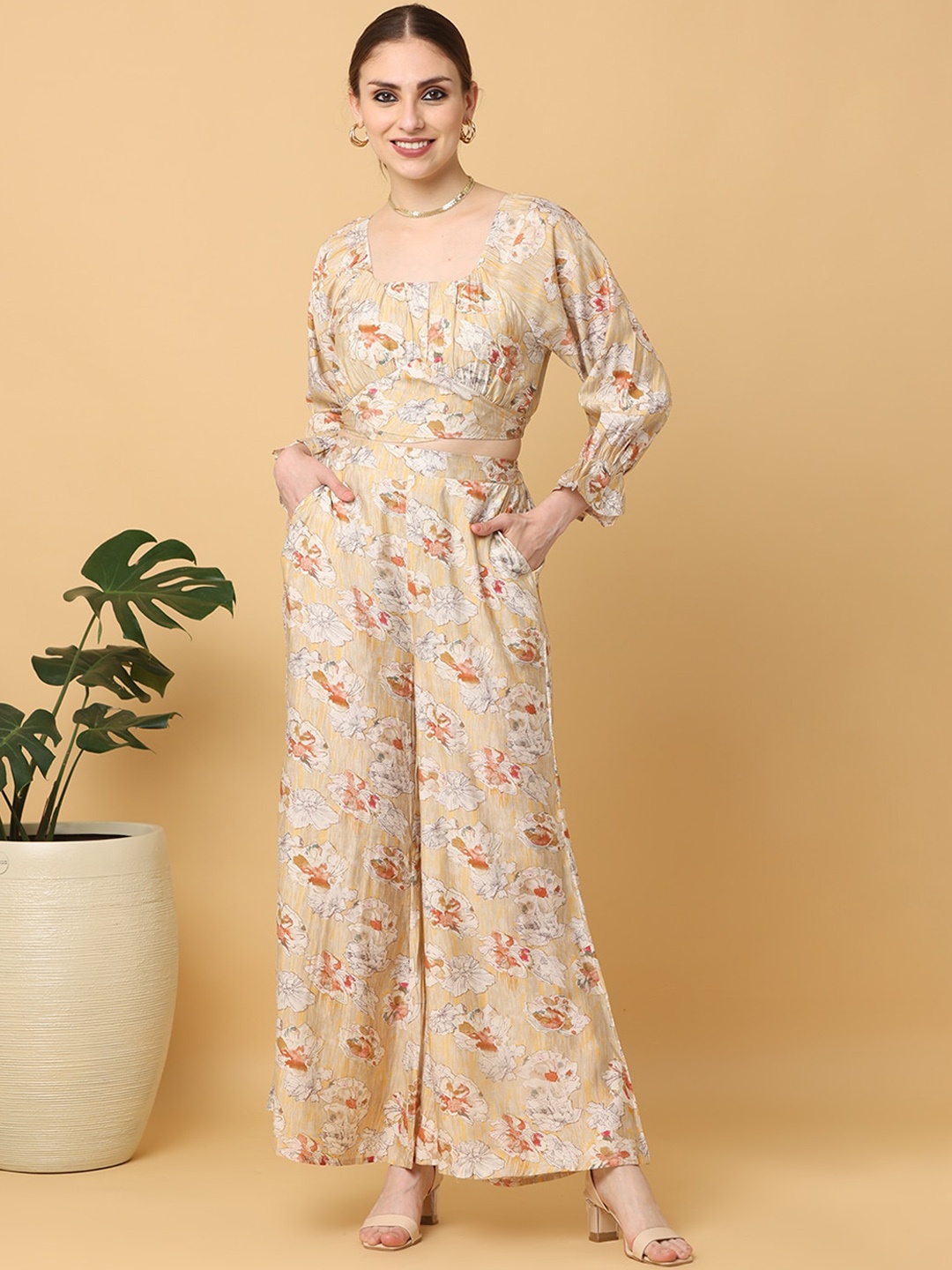 

Cora Printed Crop Top and Palazzo Co-Ord, Beige