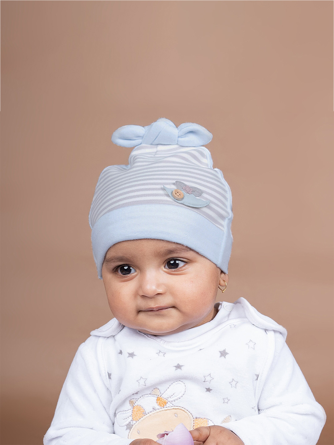 

Baby Moo Infnats Printed Cotton 3D Beanie Cap, Blue