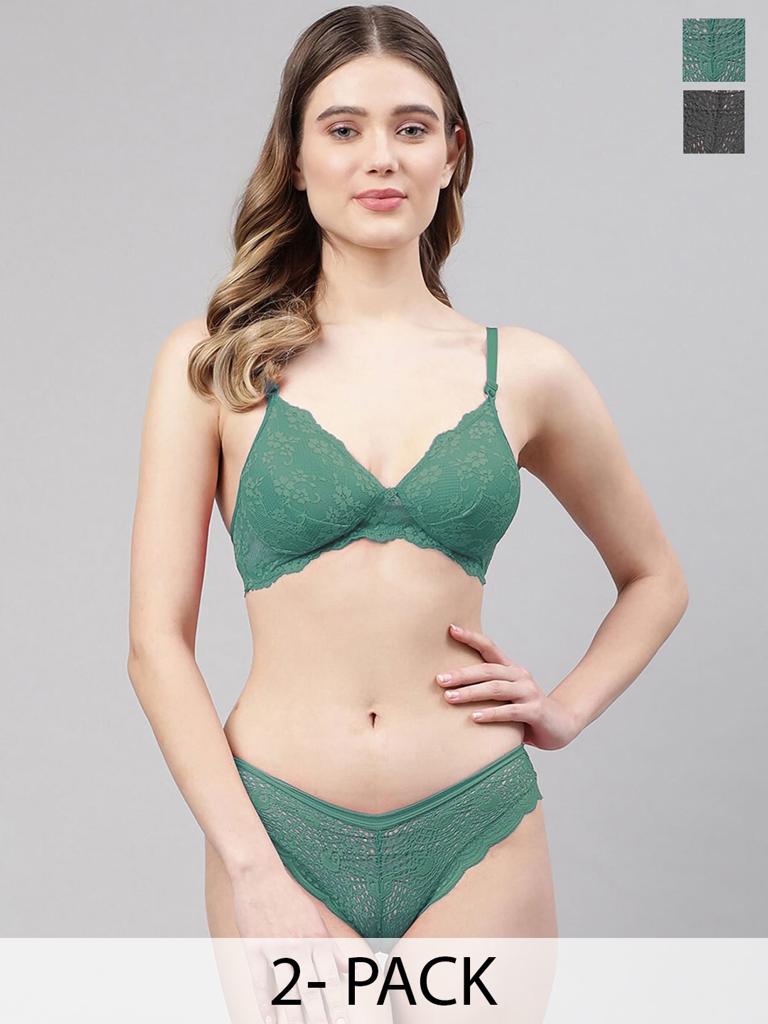 

Aamarsh Pack Of 2 Self Design Lingerie Set, Green