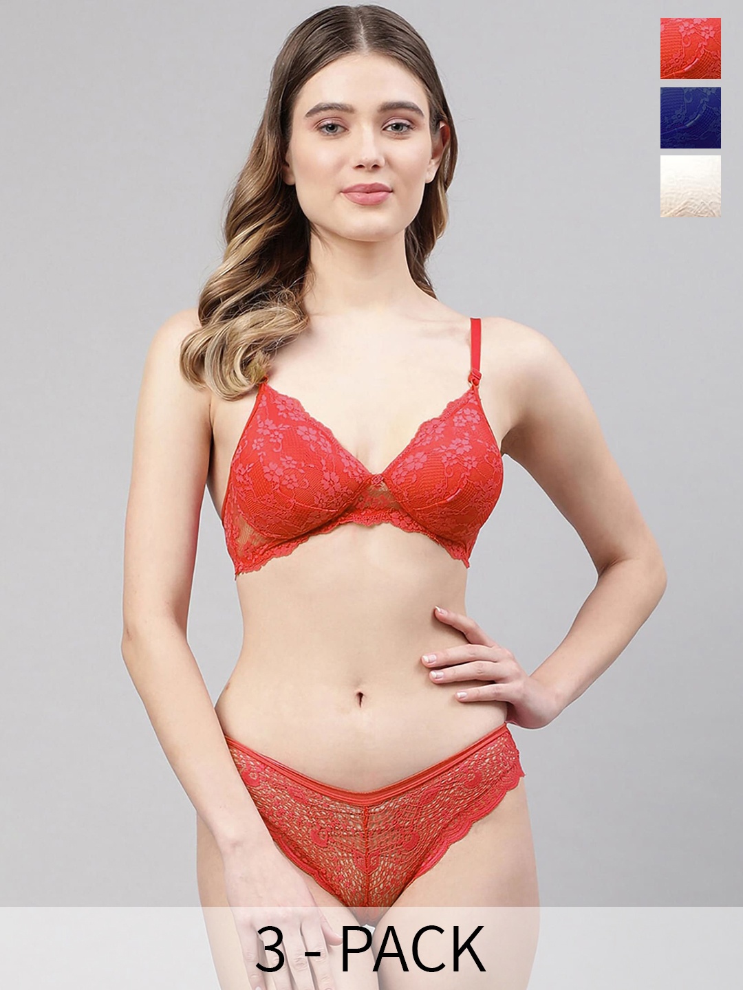 

Aamarsh Pack Of 3 Self Design Lingerie Set, Red