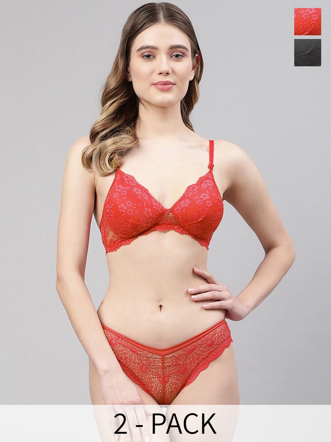 

Aamarsh Pack of 2 Self Design Lingerie Set, Red