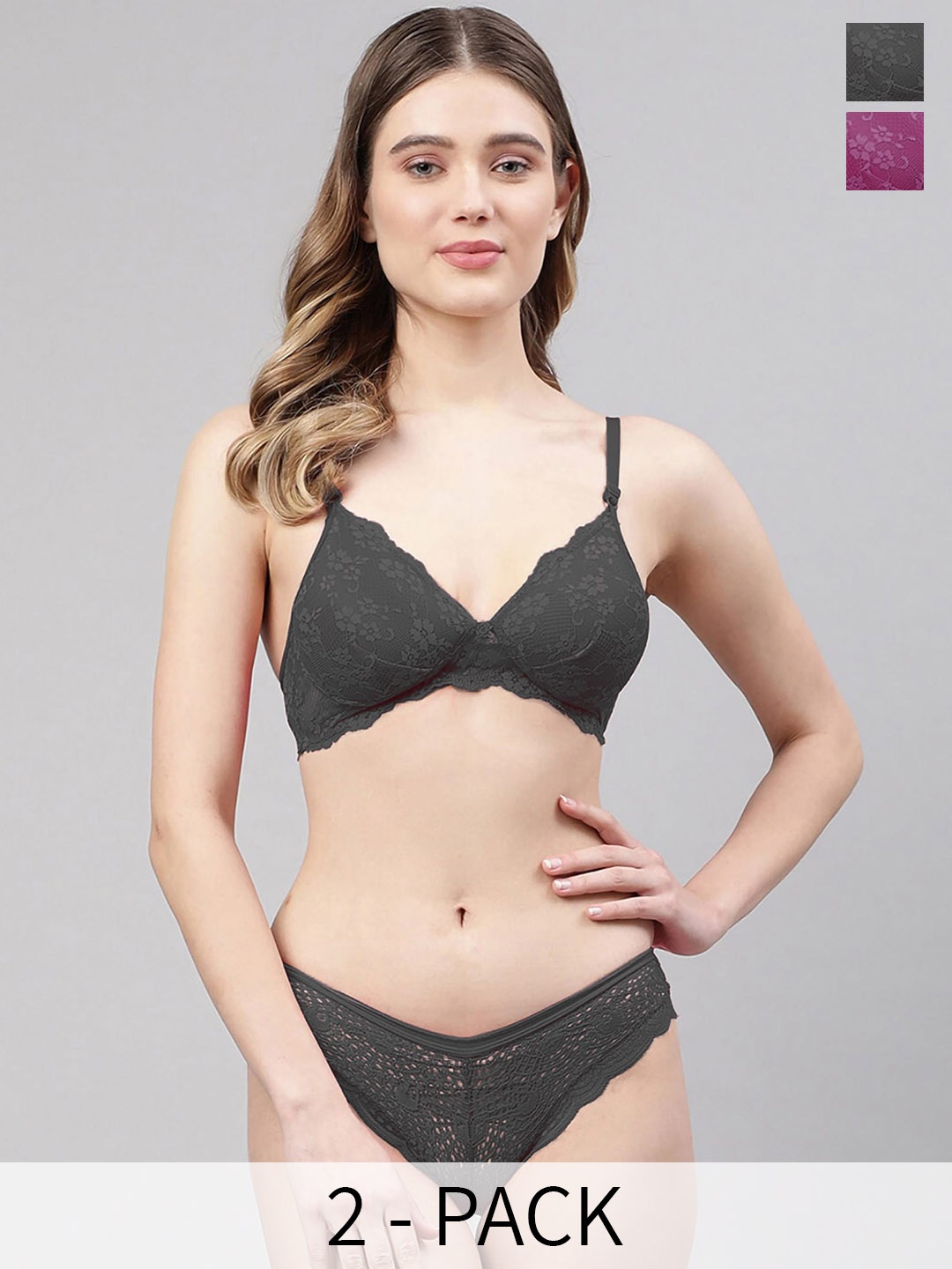 

Aamarsh Pack Of 2 Self Design Lingerie Set, Black
