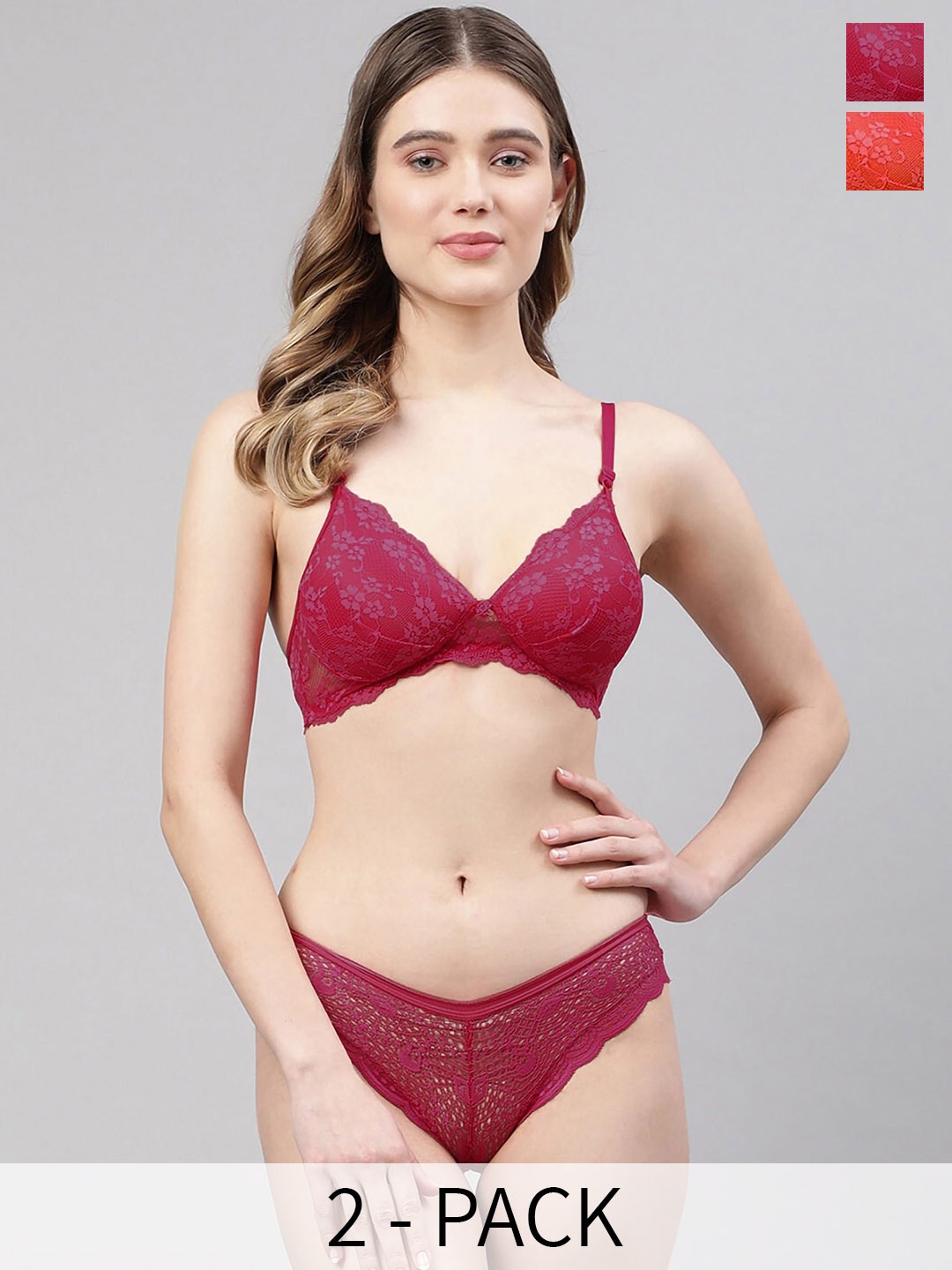 

Aamarsh Pack of 2 Self Design Lingerie Set, Red