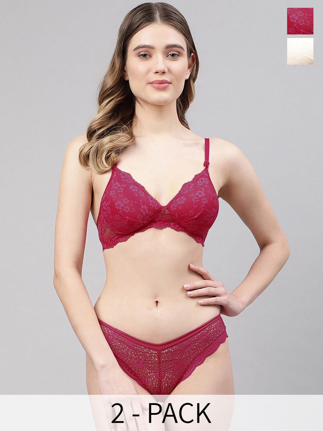 Aamarsh Pack Of 2 Self Design Lingerie Set, Maroon