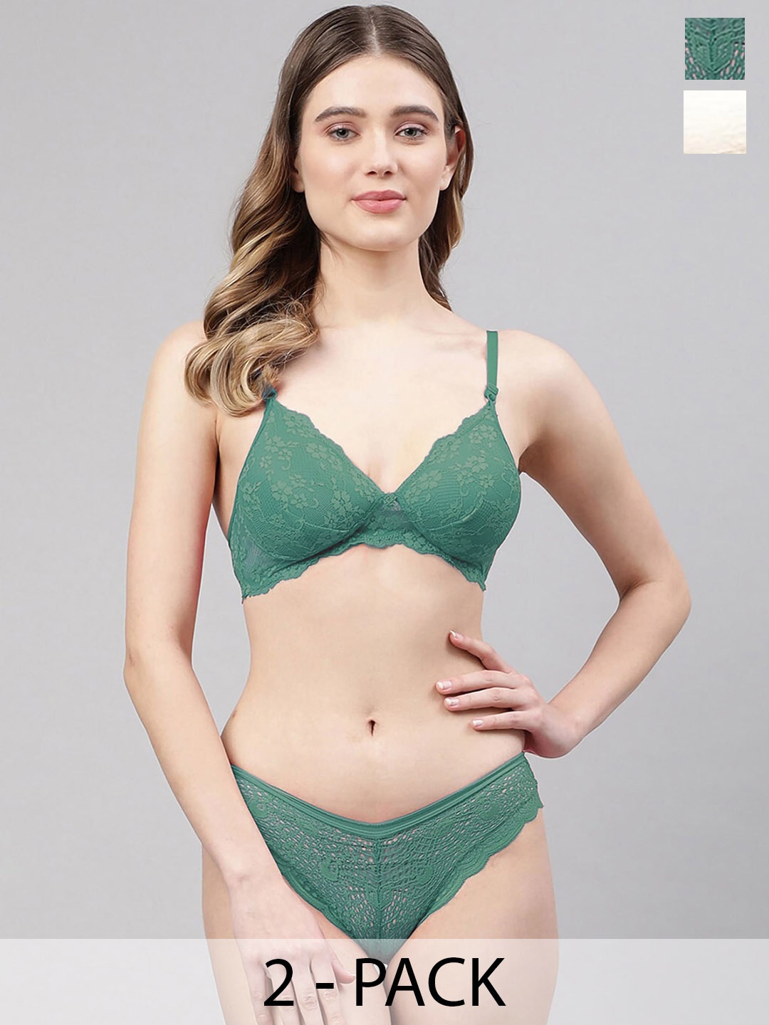 Aamarsh Pack Of 2 Self Design Lingerie Set, Green