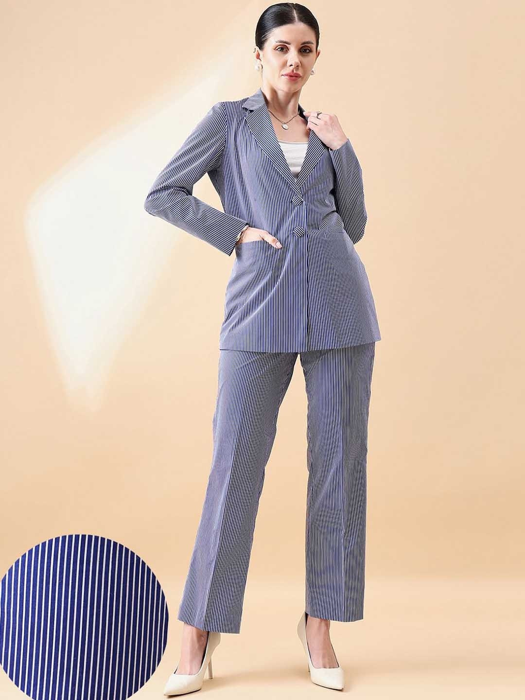 PowerSutra Striped Cotton Two Piece Suit, Blue