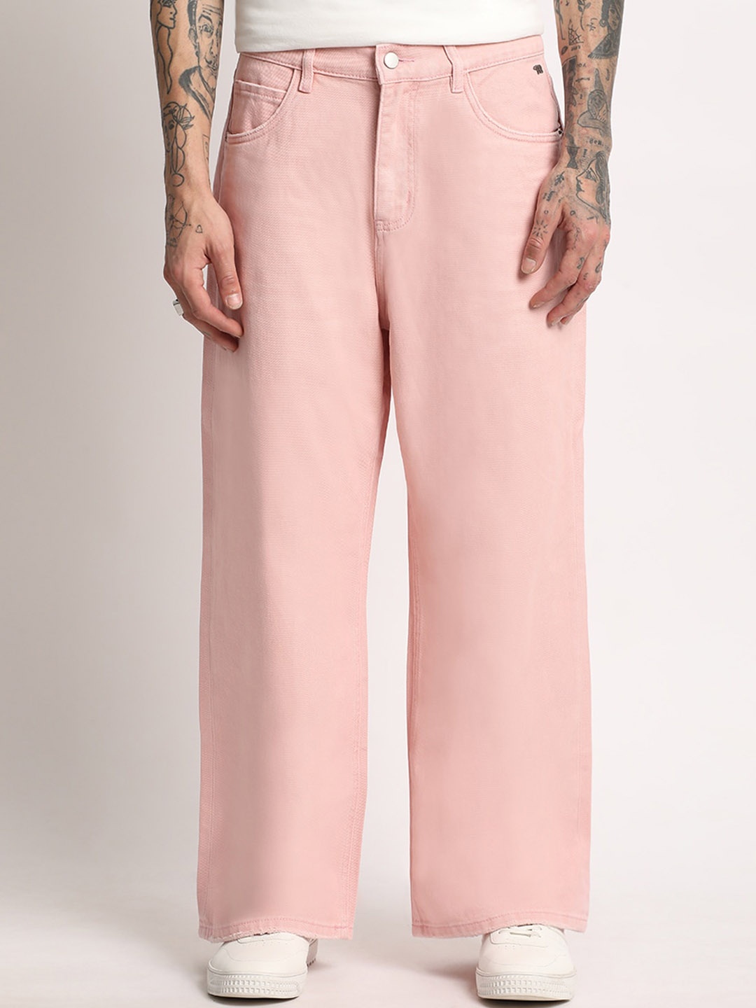 THE BEAR HOUSE Men Straight Fit Clean Look Pure Cotton Jeans, Pink