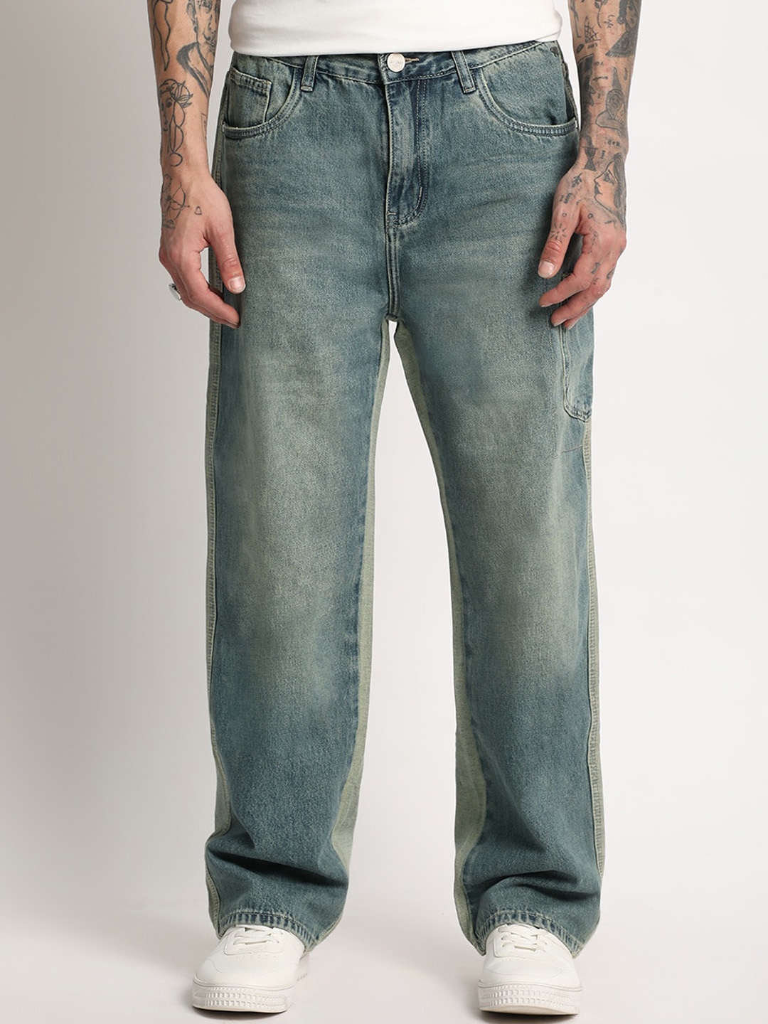 THE BEAR HOUSE Men Straight Fit Clean Look Light Fade Pure Cotton Jeans, Blue