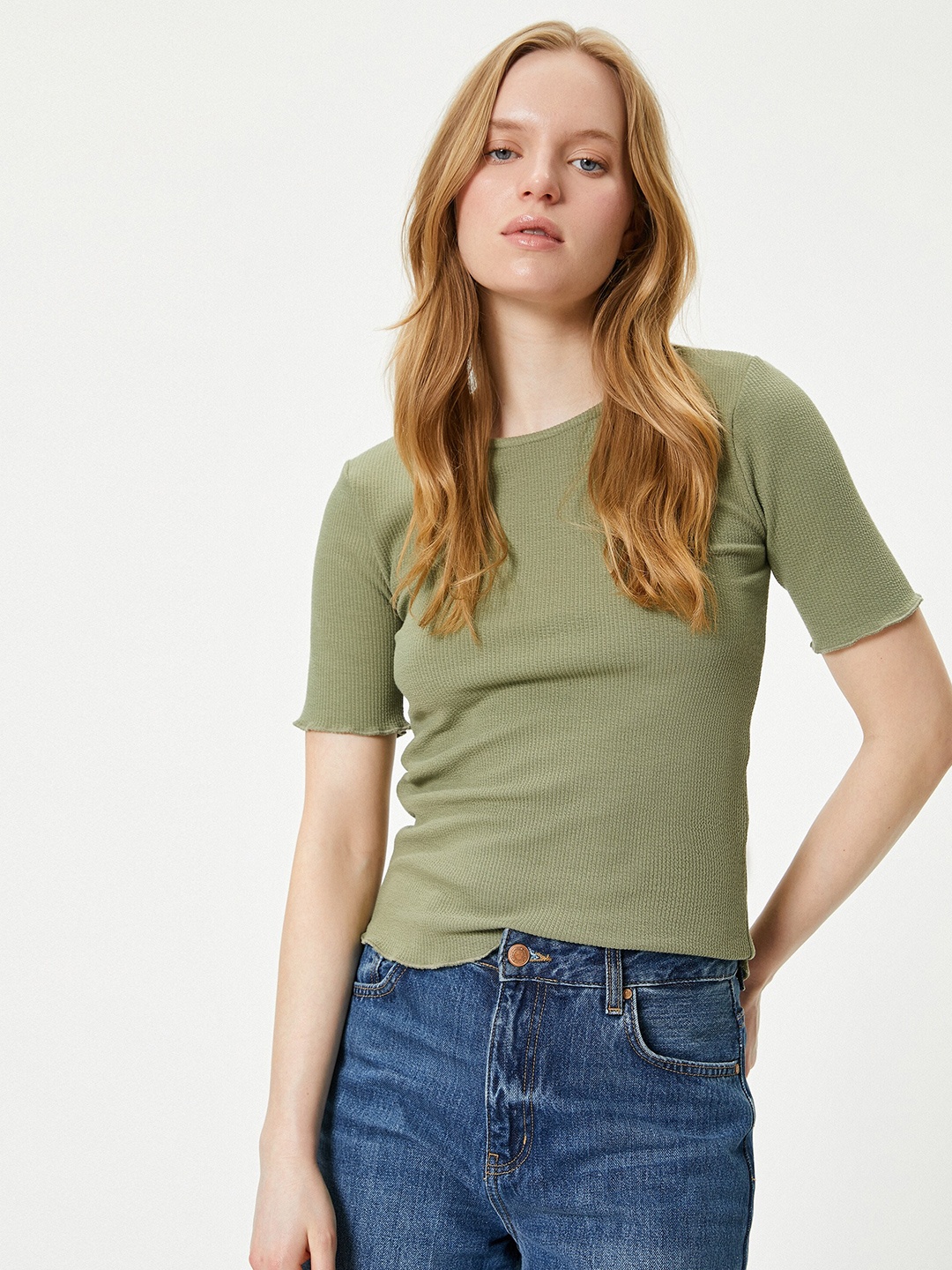 

Koton Boat Neck Slim Fit T-shirt, Khaki