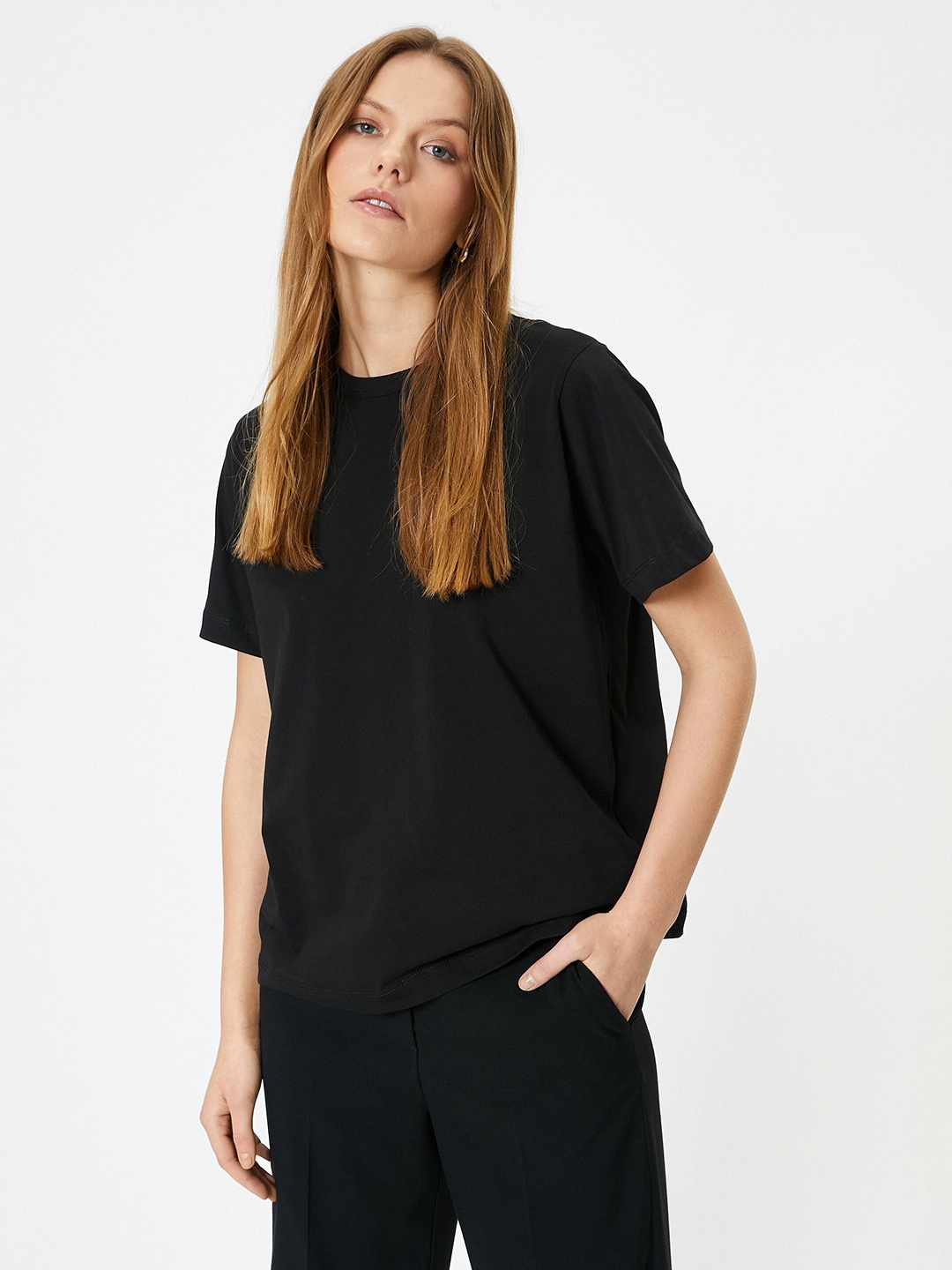 

Koton Round Neck Pure Cotton T-shirt, Black