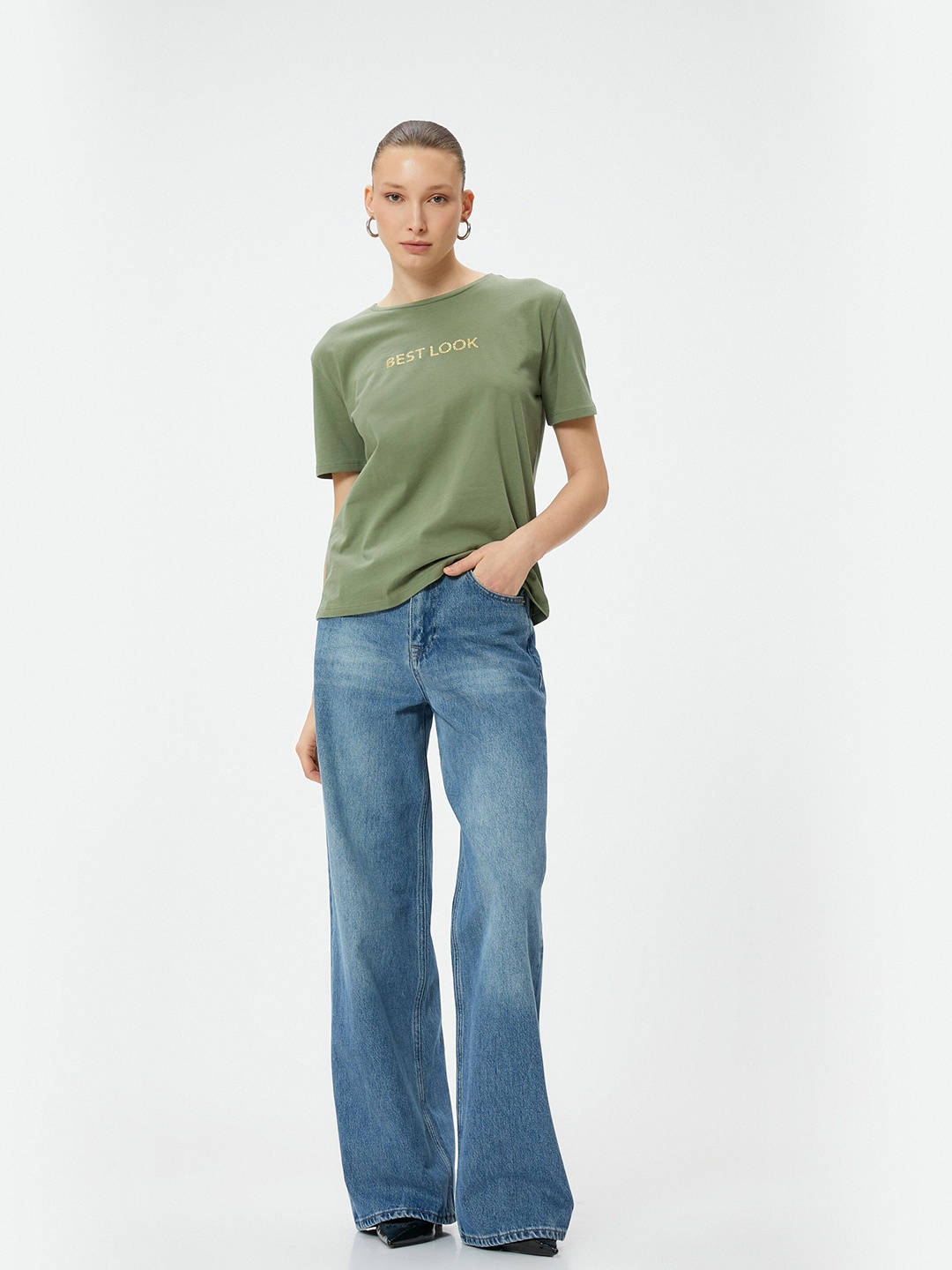 

Koton Round Neck Pure Cotton Casual T-shirt, Khaki