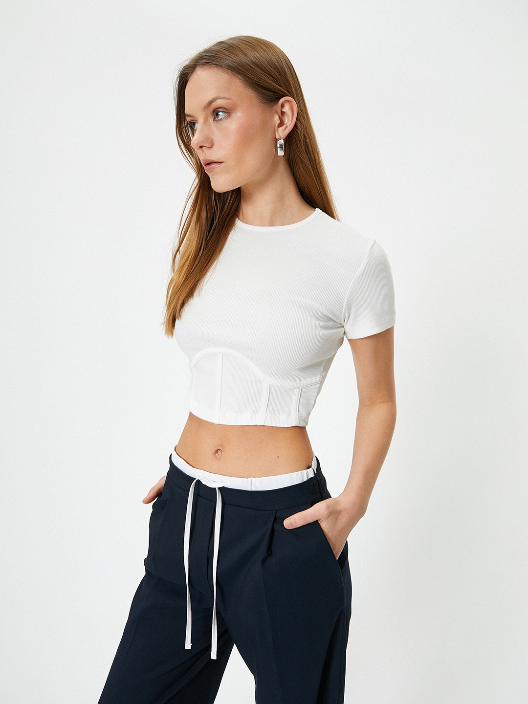 

Koton Round Neck Corset Crop Top, White