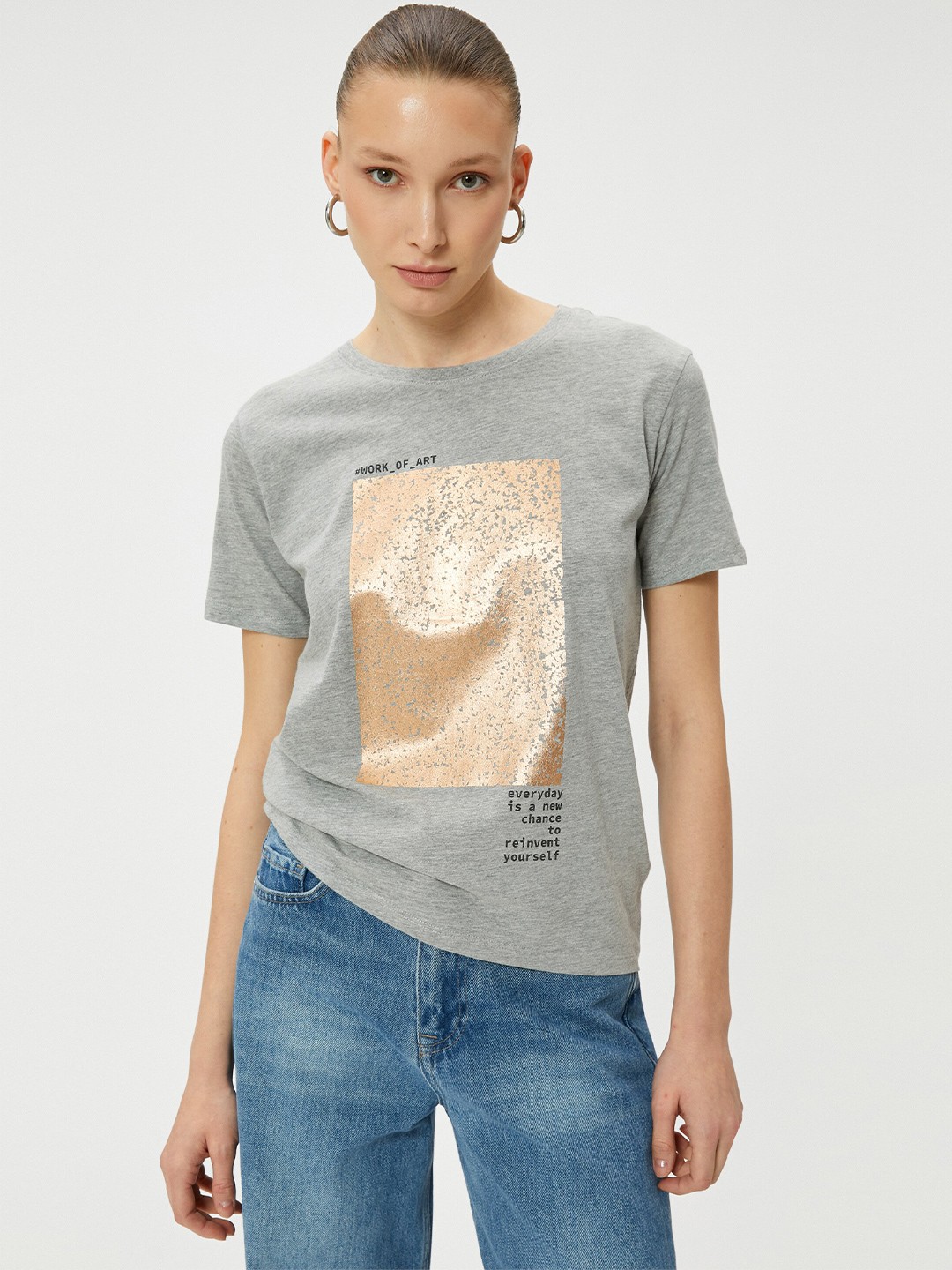 

Koton Abstract Printed Round Neck T-shirt, Grey