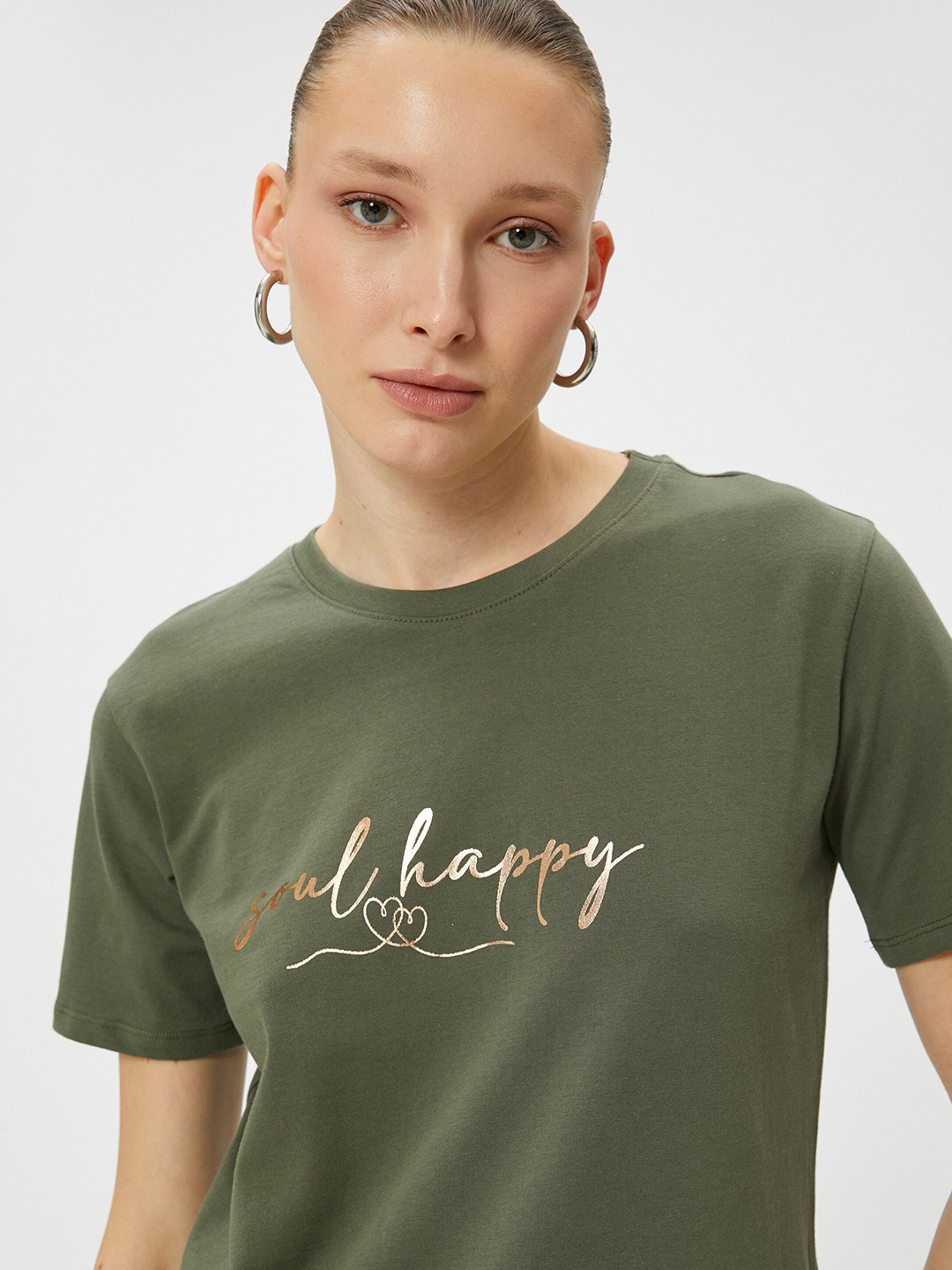 

Koton Typography Printed Pure Cotton T-shirt, Khaki