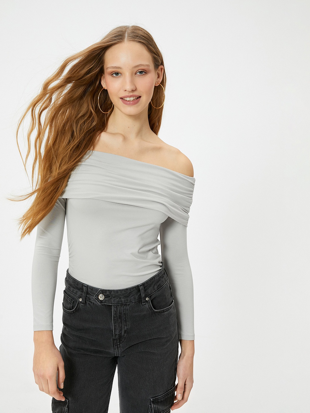 

Koton Extended Sleeves Slim Fit T-shirt, Grey