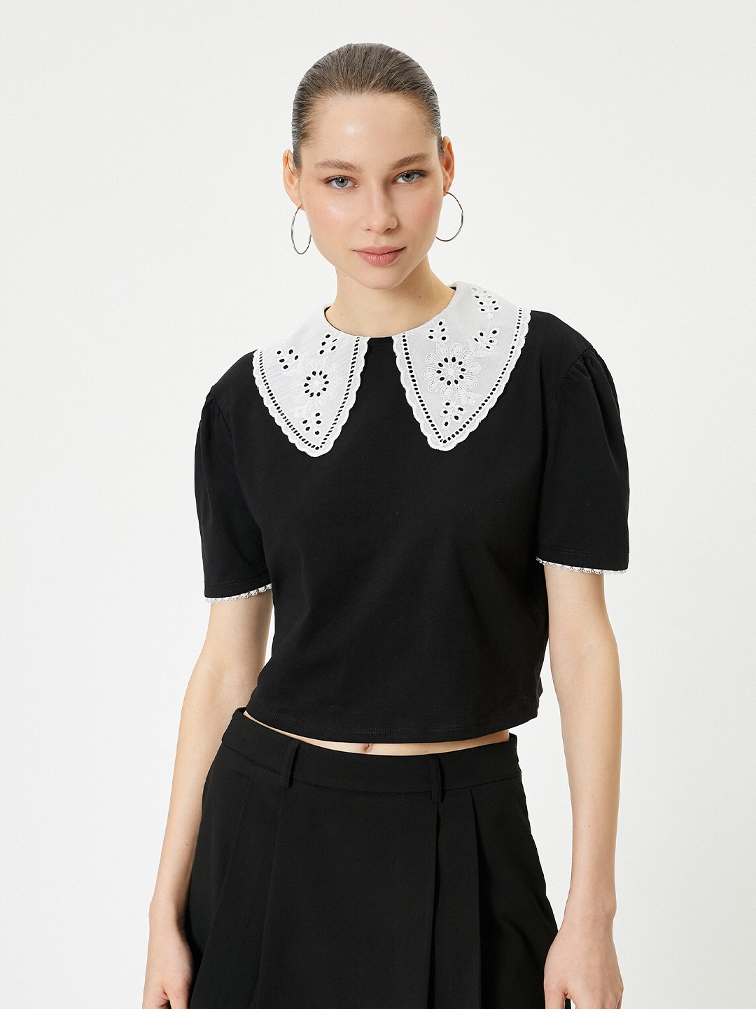 

Koton Above the Keyboard Collar Pure Cotton Top, Black