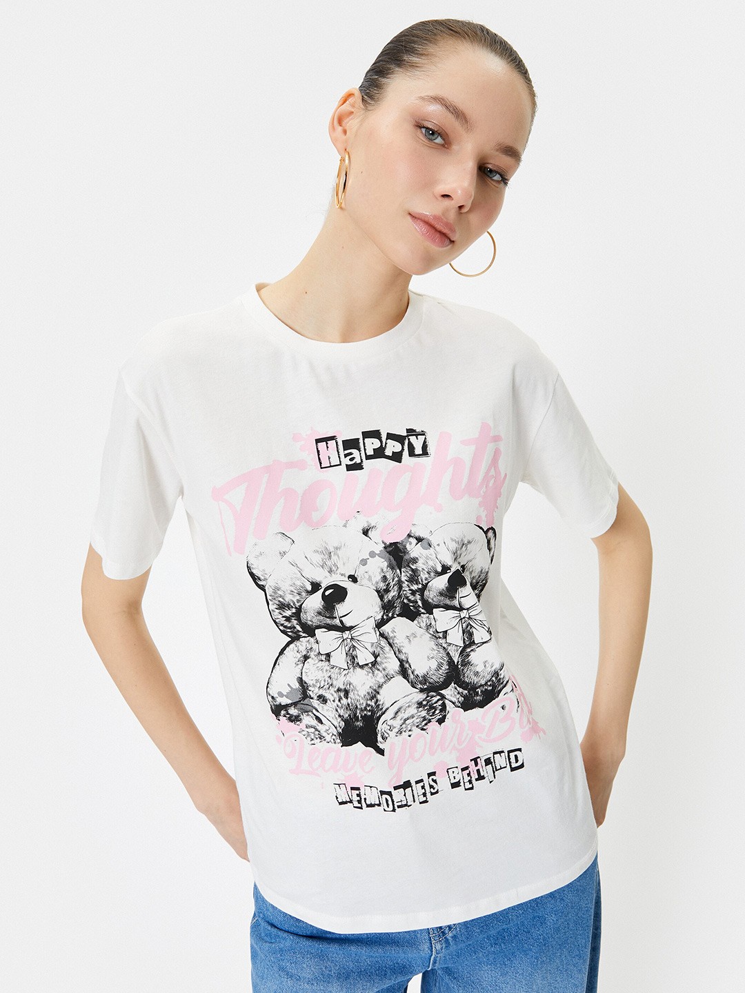 

Koton Graphic Printed Pure Cotton T-shirt, Beige