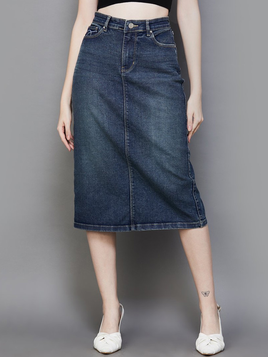 

Xpose Straight Pencil Button Midi Skirt, Blue