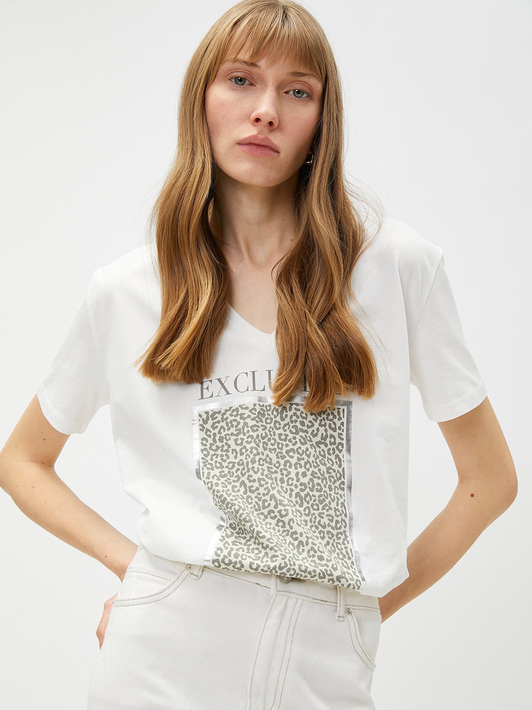 

Koton Typography Printed Cotton T-shirt, White