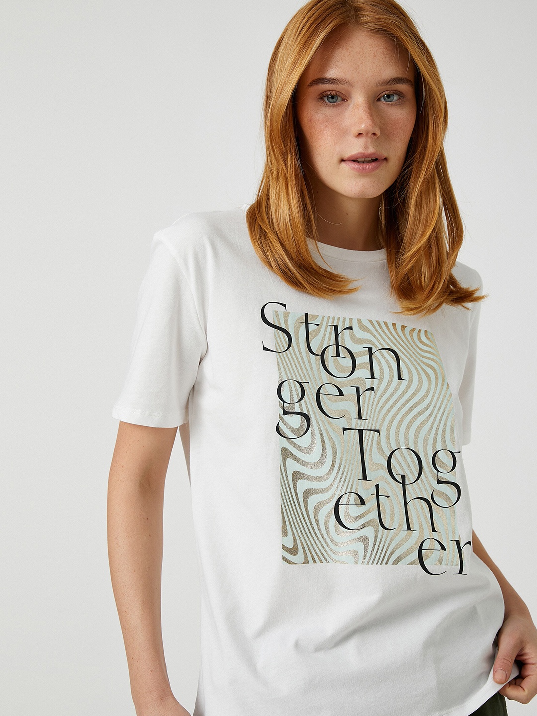 

Koton Typography Printed Drop-Shoulder Sleeves Pure Cotton T-shirt, White