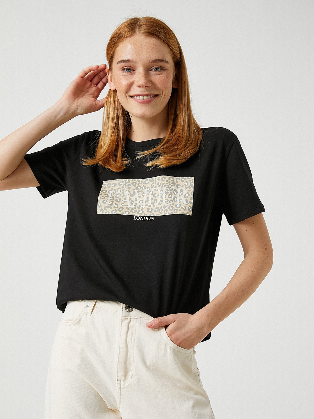 

Koton Typography Printed Cotton T-shirt, Black