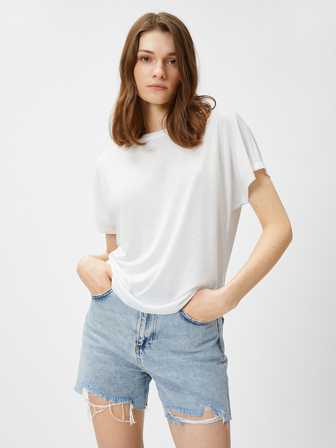 

Koton Extended Sleeves Casual Relaxed Fit T-shirt, White