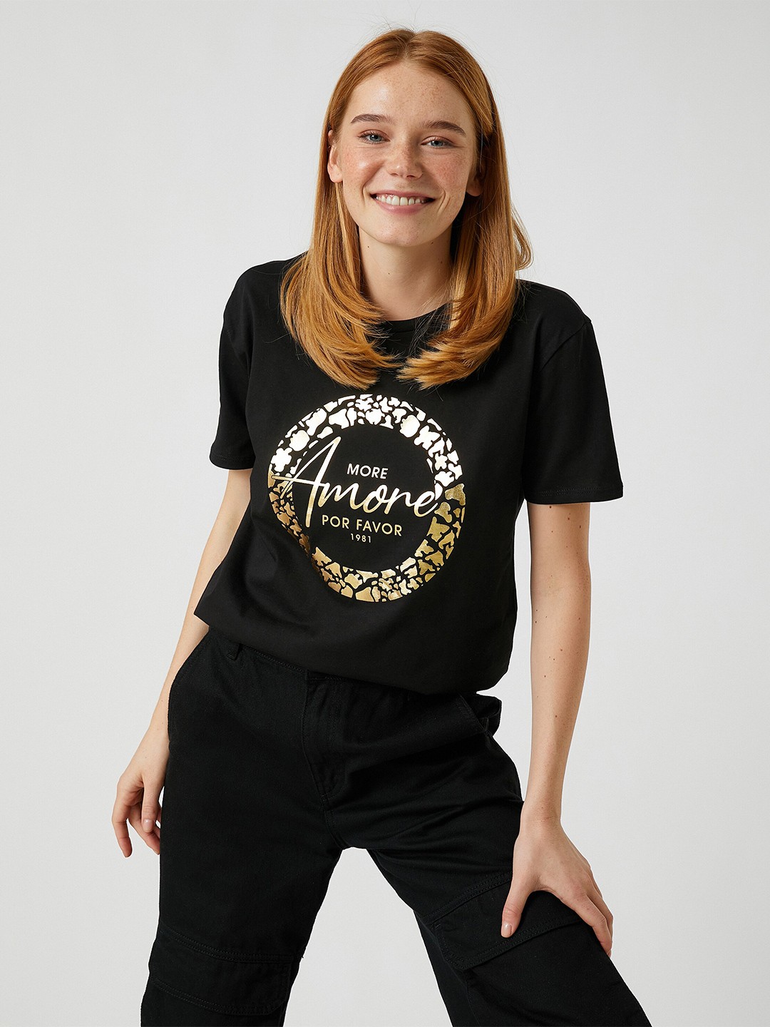 

Koton Typography Printed Pure Cotton T-shirt, Black