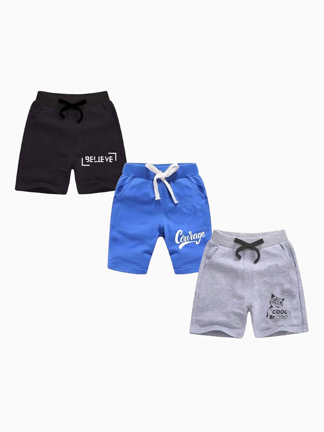 

BAESD Boys Pack Of 3 Typography Printed Pure Cotton Shorts, Black