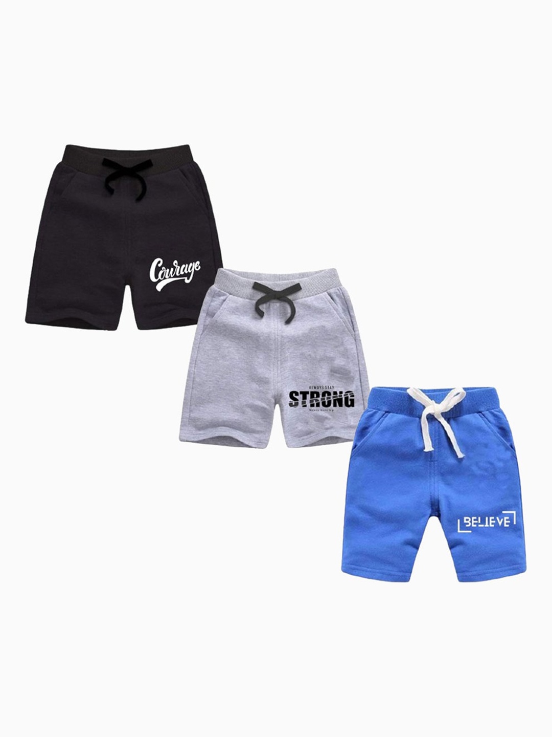 BAESD Boys Pack Of 3 Typography Printed Pure Cotton Shorts, Black