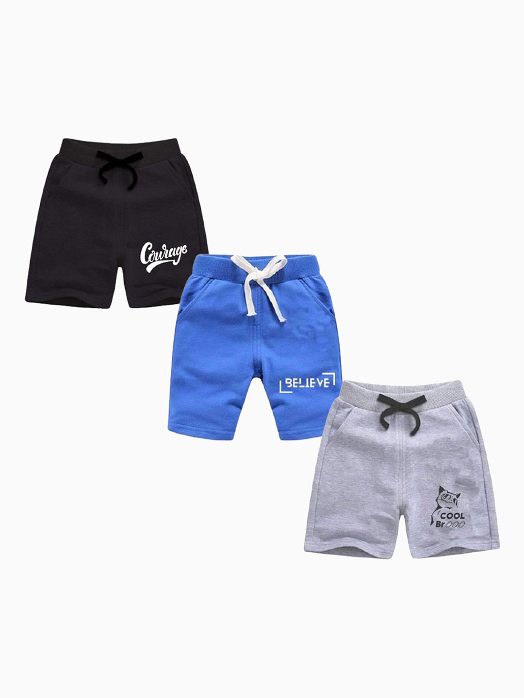 

BAESD Boys Pack Of 3 Typography Printed Pure Cotton Shorts, Black