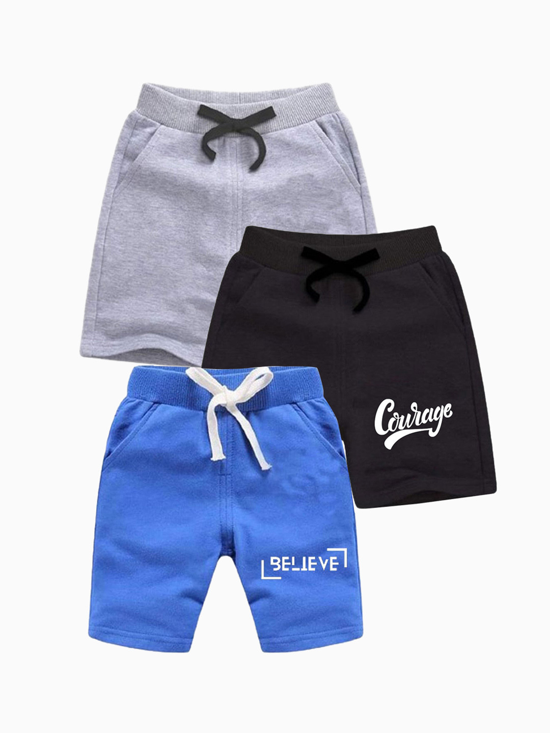 

BAESD Boys Pack Of 3 Typography Printed Pure Cotton Shorts, Grey