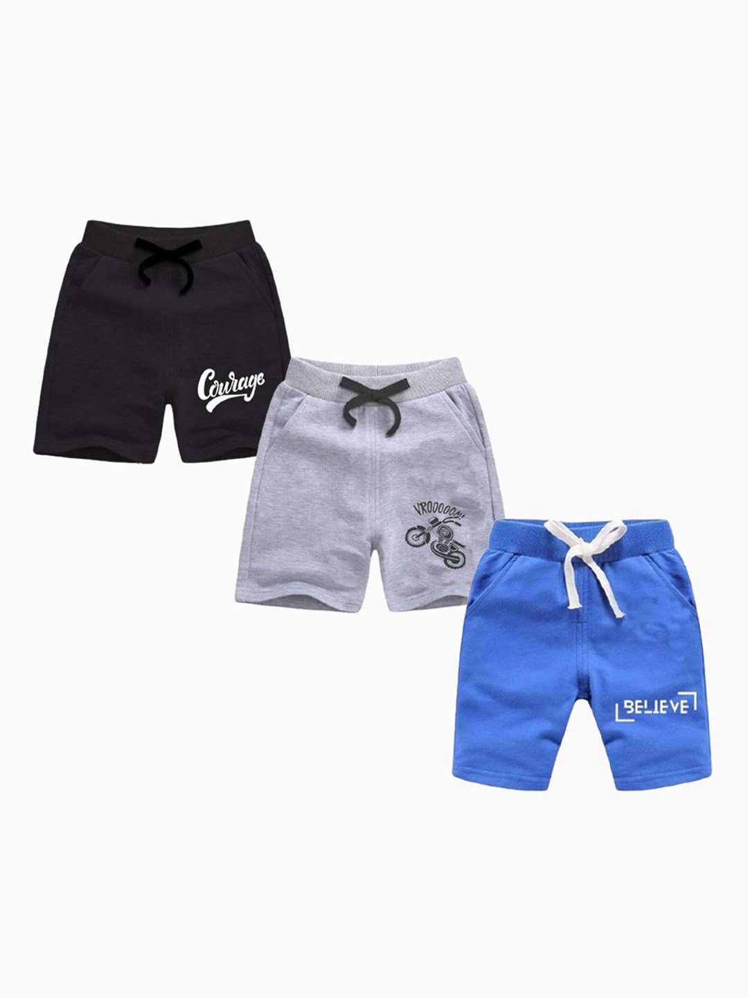 

BAESD Boys Pack Of 3 Typography Printed Pure Cotton Shorts, Black
