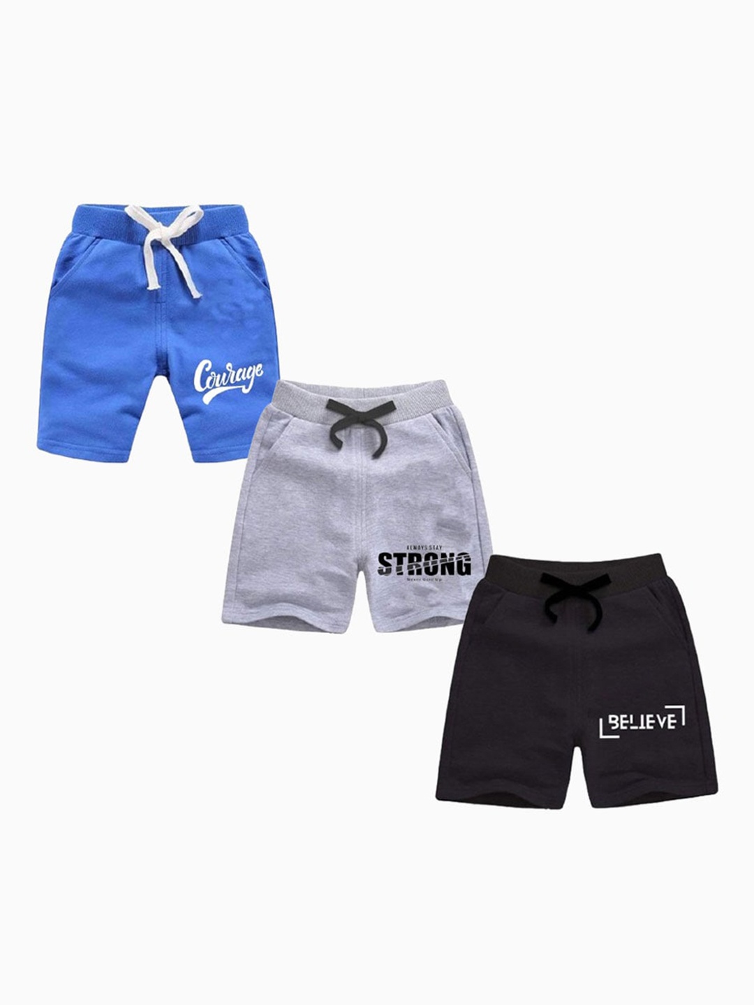 

BAESD Boys Pack Of 3 Typography Printed Pure Cotton Shorts, Blue