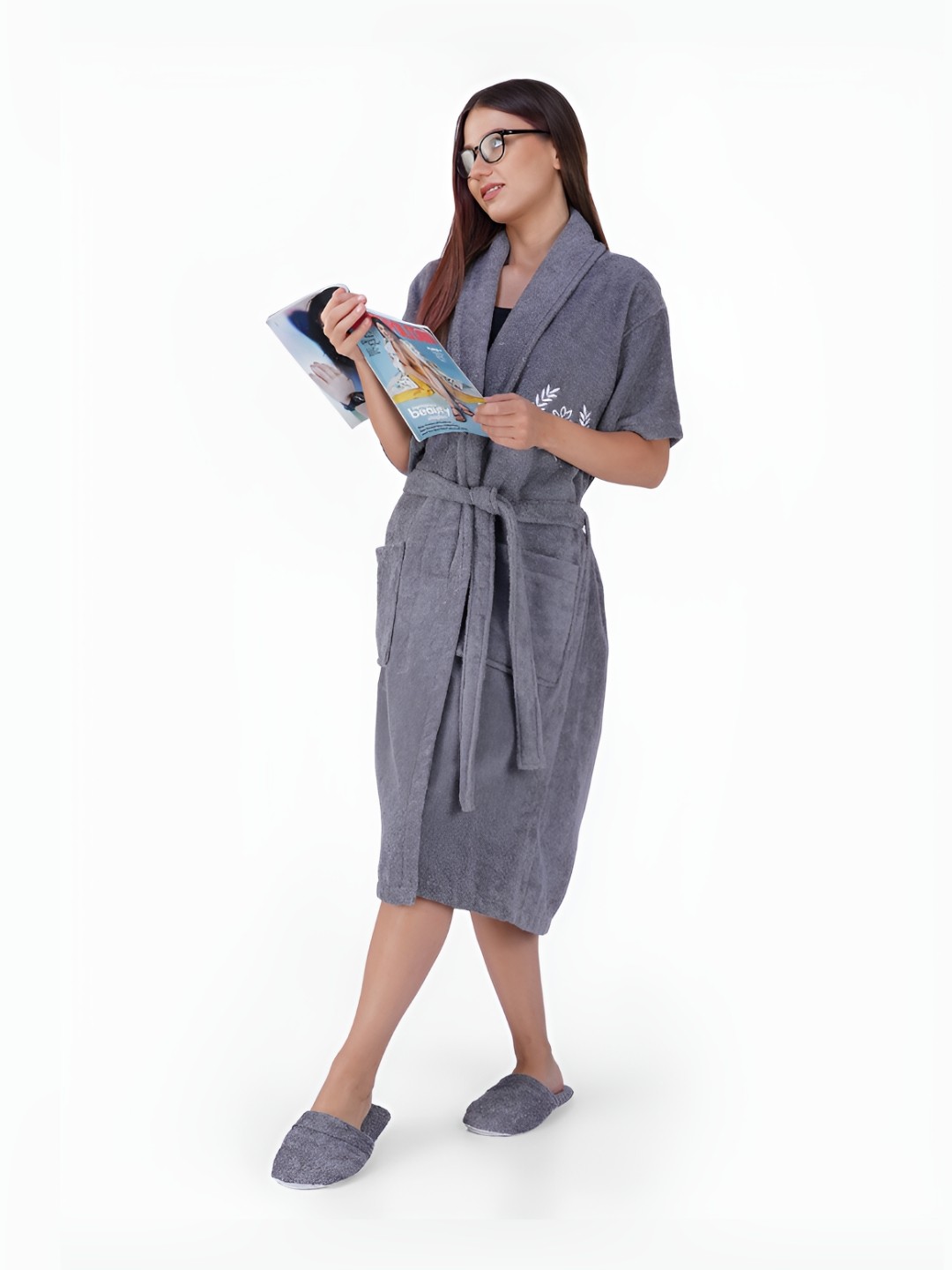 

Aura Women Pure Bamboo Bath Robe, Charcoal