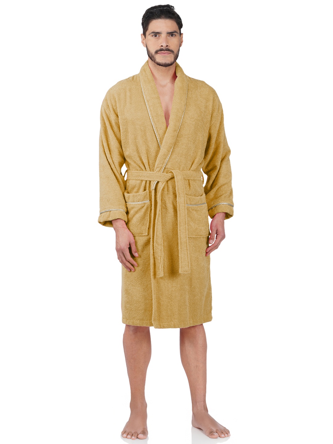 

AURA Men Sunshine Pure Cotton Bath Robe, Beige