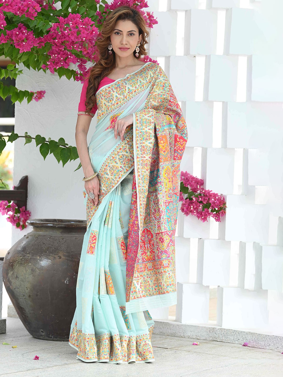 

BEATITUDE Woven Design Printed Zari Saree, Blue