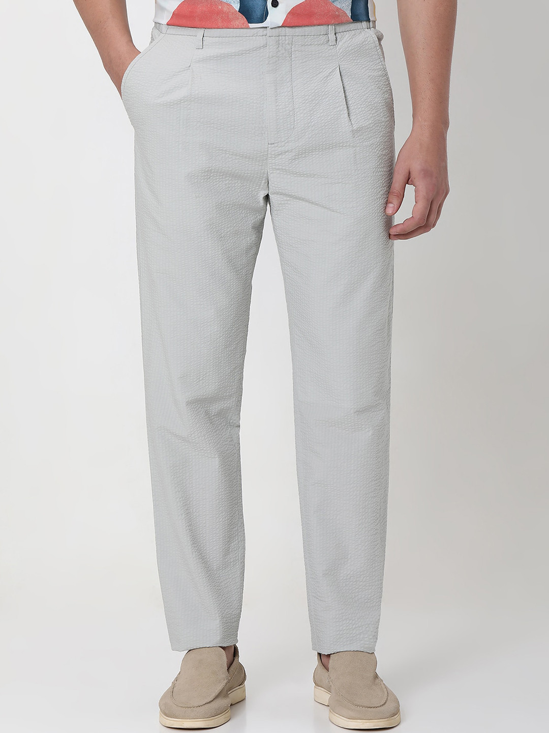 

Mufti Men Relaxed Tapered Fit Mid-Rise Striped Cotton Trouser, Beige