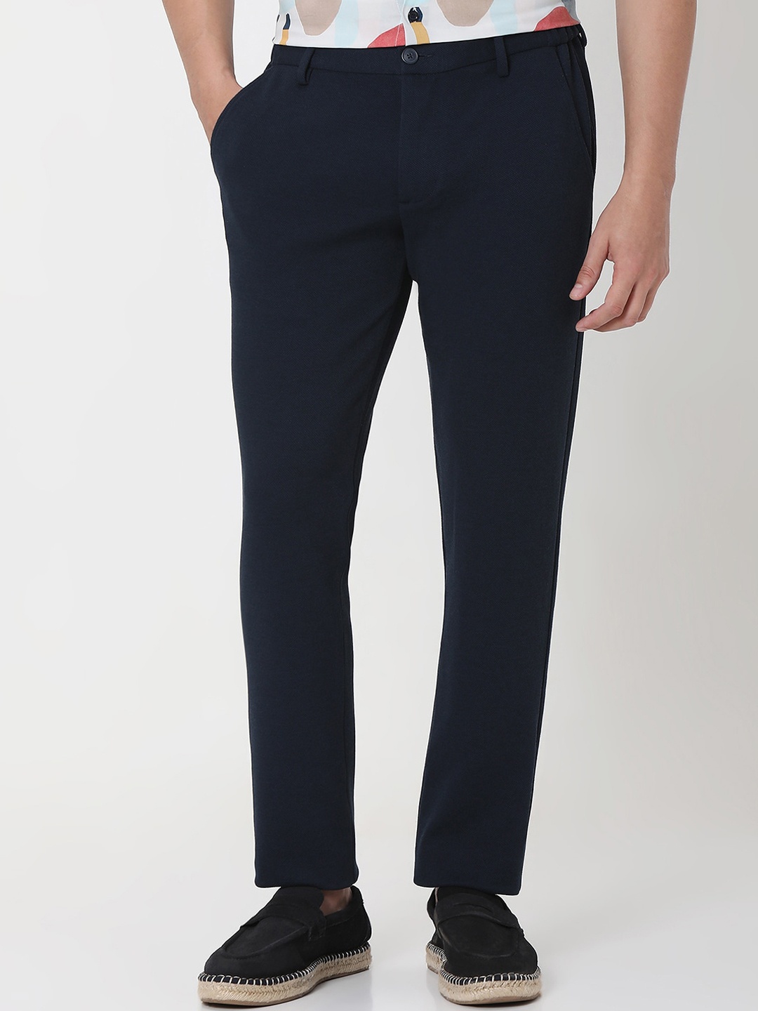 Mufti Men Slim Fit Mid-Rise Chino Trouser, Navy blue