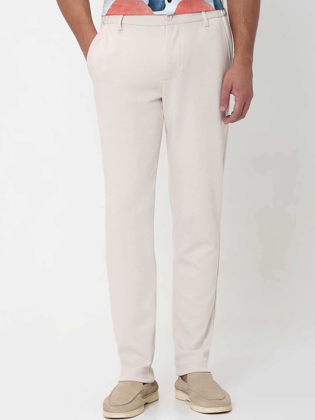 Mufti Men Slim Fit Mid-Rise Chino Trouser, Off white