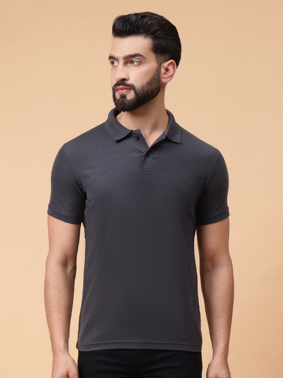 

WE PERFECT Polo Collar Cotton Regular T-shirt, Grey