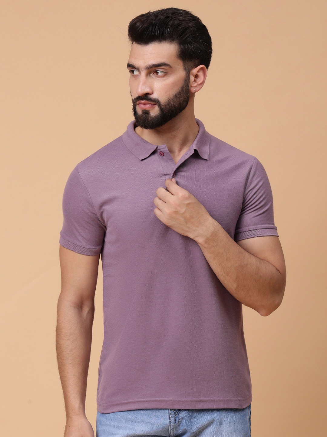 

WE PERFECT Polo Collar Cotton Regular T-shirt, Purple