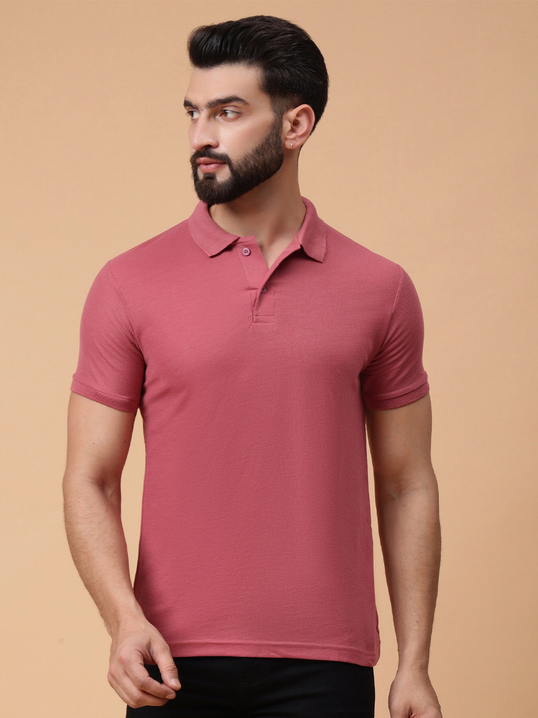 

WE PERFECT Polo Collar Cotton Regular T-shirt, Peach