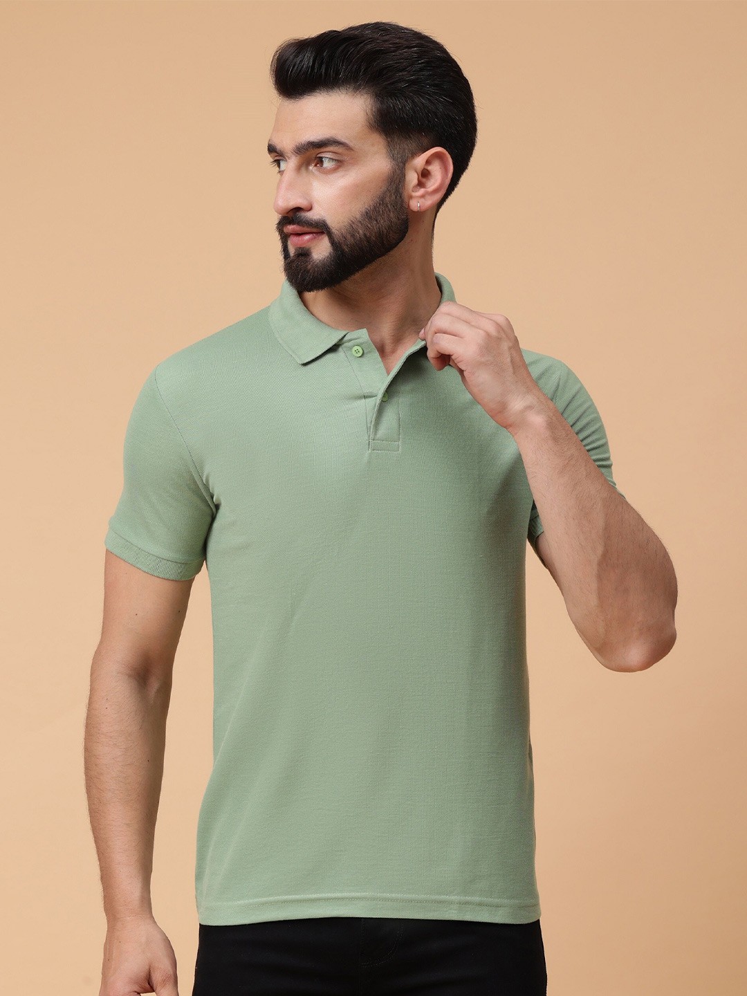 

WE PERFECT Polo Collar Cotton Regular T-shirt, Sea green